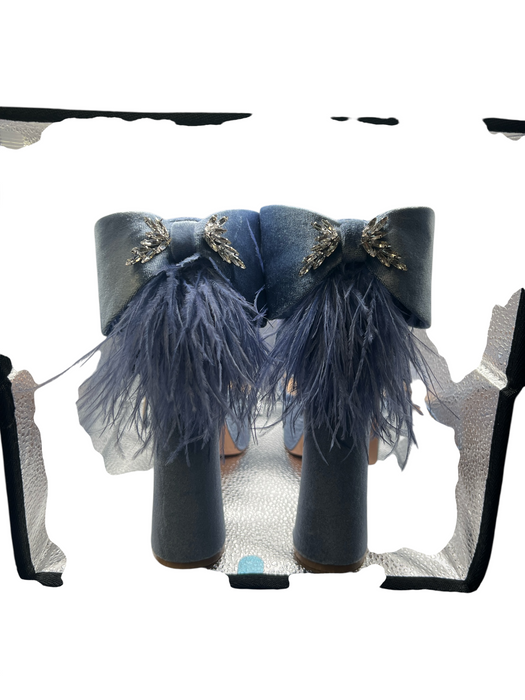 Antonio Melani Shoe Size 7.5 Blue Velvet Ostrich Feathers Bow Detail Shoes Blue / 7.5