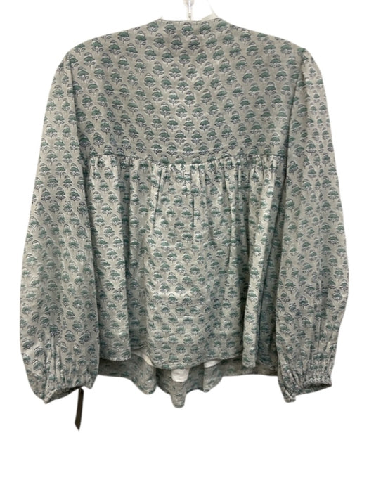 Clara The Label Size S Light blue & green Cotton Long Sleeve Split Neck Top Light blue & green / S