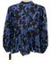 Oliphant Size S Blue & Black Cotton Long puff sleeve Floral Split Neck Top Blue & Black / S
