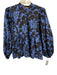 Oliphant Size S Blue & Black Cotton Long puff sleeve Floral Split Neck Top Blue & Black / S