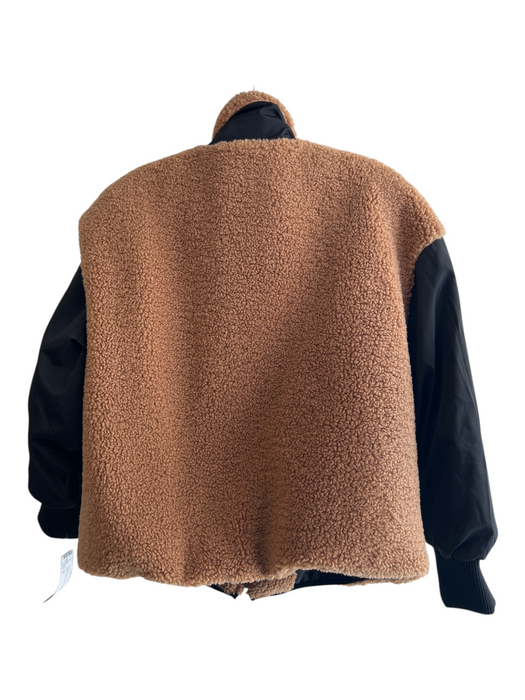 Elan Size S Tan & black Polyester Zip Up Mock Neck Shearling Jacket Tan & black / S