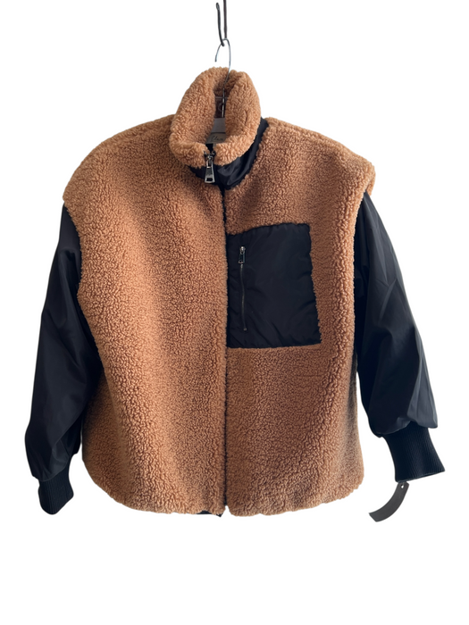 Elan Size S Tan & black Polyester Zip Up Mock Neck Shearling Jacket Tan & black / S