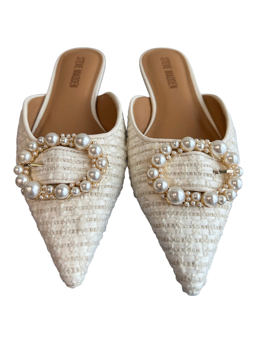 Steve Madden Shoe Size 7.5 White Fabric Pointed Toe Pearl Detail Flat Mule Shoes White / 7.5