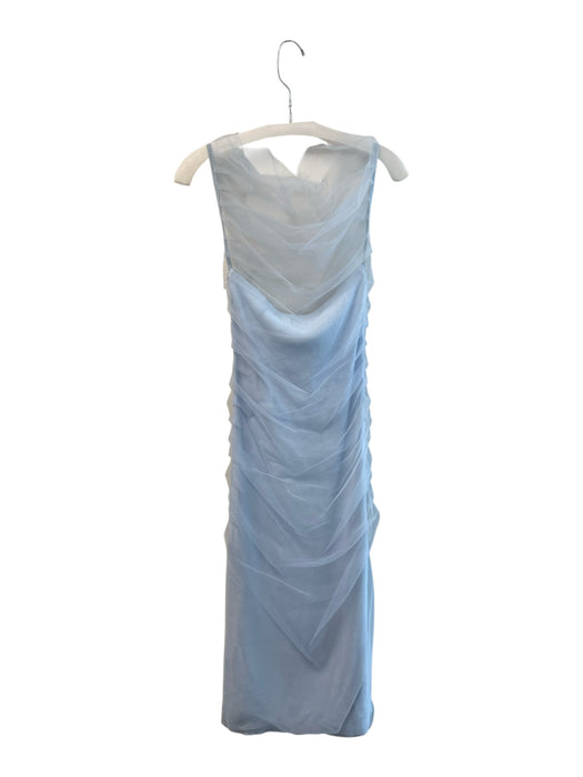 En Elly Size S Light Blue Nylon Tulle Overlay Sleeveless Ruched Midi Dress Light Blue / S