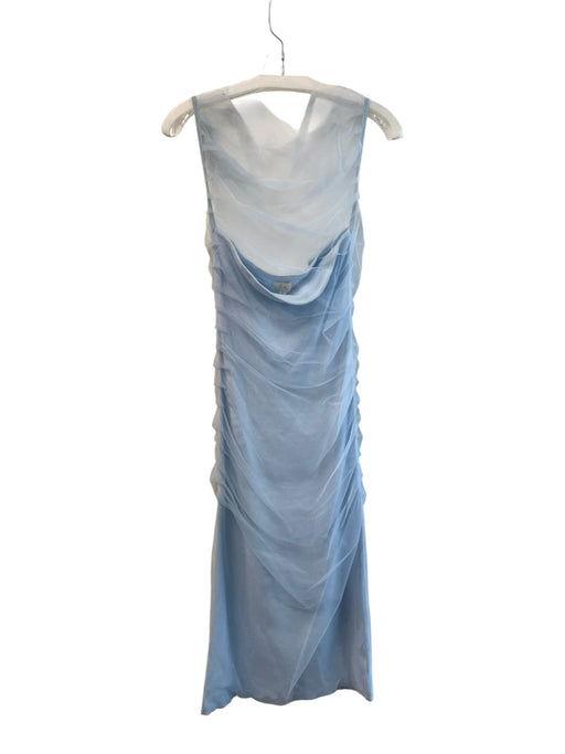 En Elly Size S Light Blue Nylon Tulle Overlay Sleeveless Ruched Midi Dress Light Blue / S
