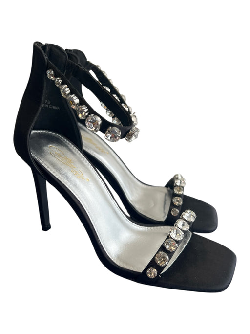 Cathy Din Shoe Size 7.5 Black Sateen Rhinestone Back Zip Open Toe Shoes Black / 7.5