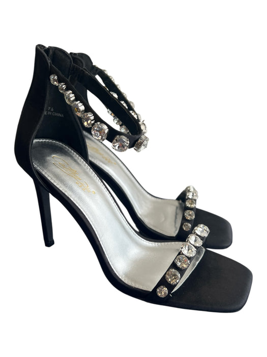 Cathy Din Shoe Size 7.5 Black Sateen Rhinestone Back Zip Open Toe Shoes Black / 7.5