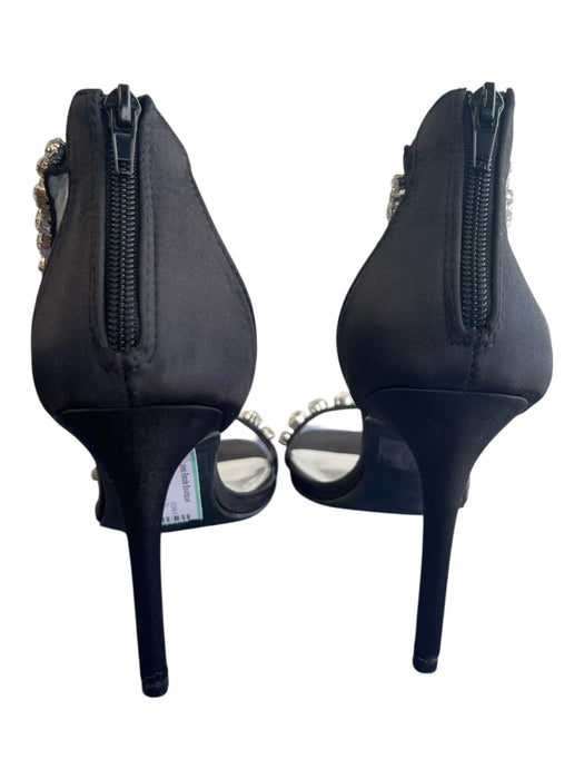 Cathy Din Shoe Size 7.5 Black Sateen Rhinestone Back Zip Open Toe Shoes Black / 7.5