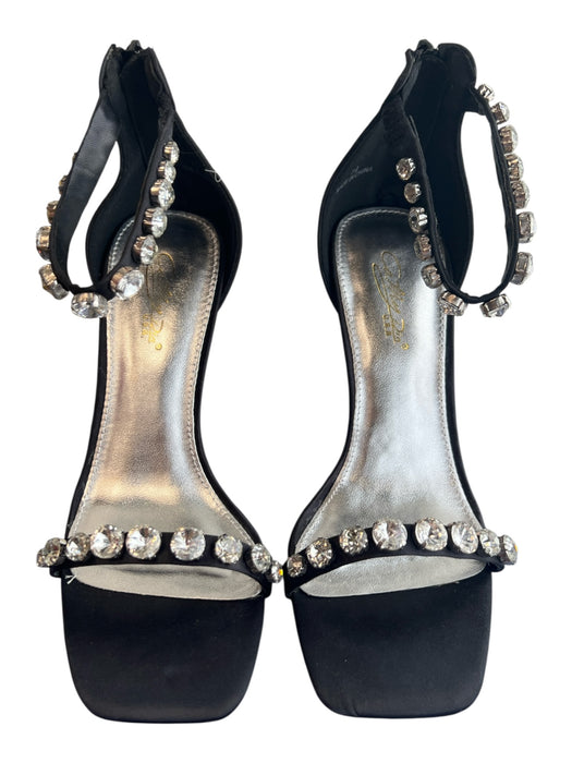 Cathy Din Shoe Size 7.5 Black Sateen Rhinestone Back Zip Open Toe Shoes Black / 7.5