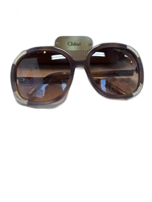 Chloe Brown Metal Silver Detail Bug Eye Brown Tint Sunglasses Brown