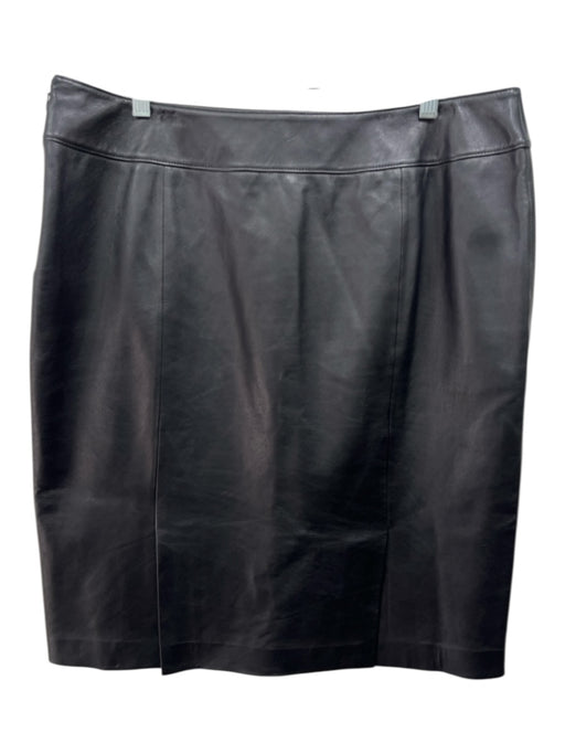 Lafayette 148 Size 16 Black Lambskin Leather Side Zip Paneled Knee Length Skirt Black / 16