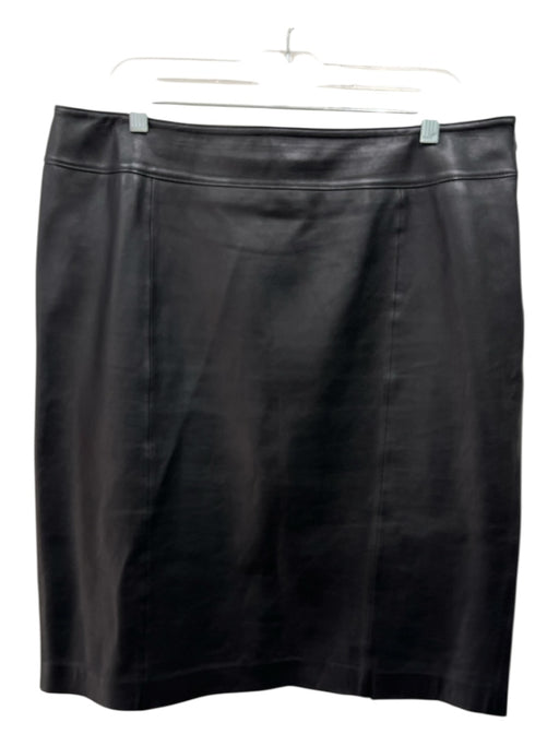 Lafayette 148 Size 16 Black Lambskin Leather Side Zip Paneled Knee Length Skirt Black / 16