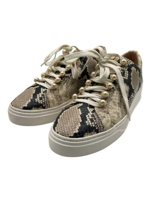 Stuart Weitzman Shoe Size 9.5 Beige, White, Black Leather lace up Sneakers Beige, White, Black / 9.5