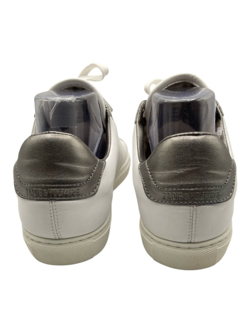 Zadig & Voltaire Shoe Size 41 White & Silver Leather Lace Up Studded Sneakers White & Silver / 41