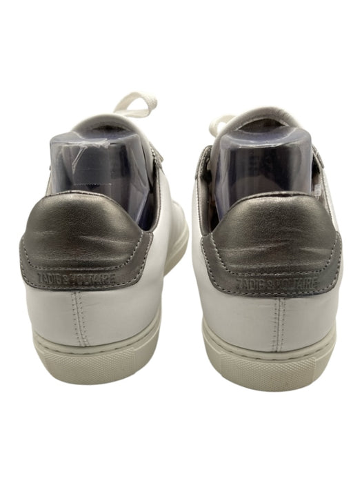 Zadig & Voltaire Shoe Size 41 White & Silver Leather Lace Up Studded Sneakers White & Silver / 41
