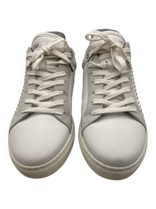 Zadig & Voltaire Shoe Size 41 White & Silver Leather Lace Up Studded Sneakers White & Silver / 41