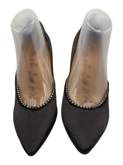 Lanvin Shoe Size 41 Black Satin Bedazzled Pointed Toe Midi Heel Pumps Black / 41