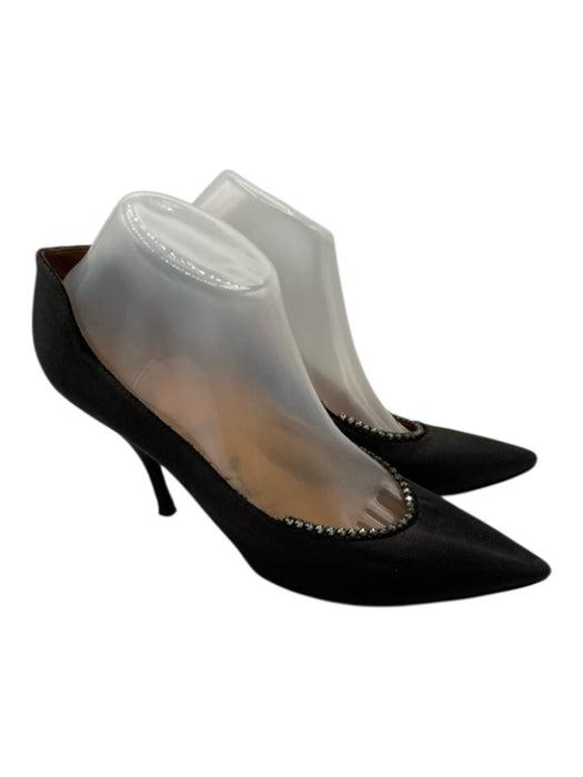 Lanvin Shoe Size 41 Black Satin Bedazzled Pointed Toe Midi Heel Pumps Black / 41