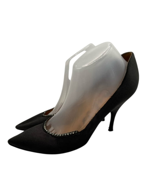 Lanvin Shoe Size 41 Black Satin Bedazzled Pointed Toe Midi Heel Pumps Black / 41