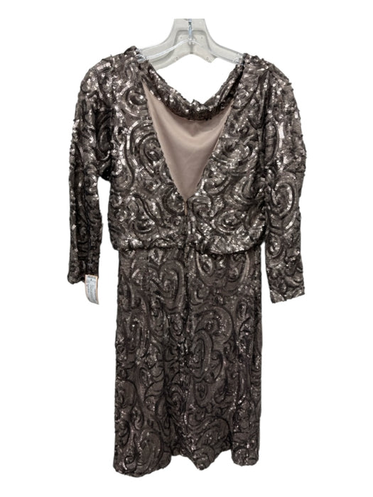 Badgley Mischka Size 10 Taupe Beige Polyester Blend Sequined 3/4 Sleeve Dress Taupe Beige / 10