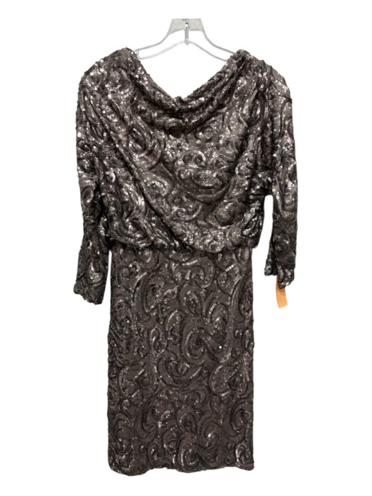 Badgley Mischka Size 10 Taupe Beige Polyester Blend Sequined 3/4 Sleeve Dress Taupe Beige / 10