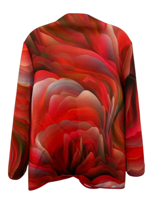 Fenya V. Size M Red Multi Poly Blend Reversible Floral One Button Pockets Jacket Red Multi / M