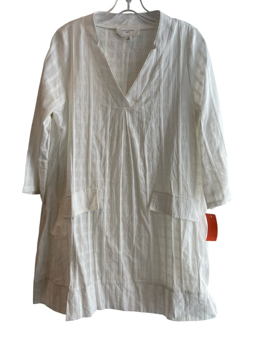 Pomander Place Size Small White Cotton V Neck Pockets A Line Long Sleeve Dress White / Small