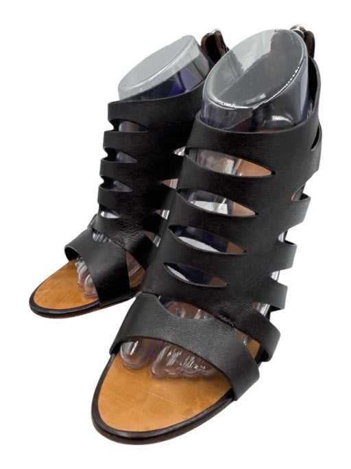 Guiseppe Zanotti Shoe Size 10.5 Black & Tan Leather Stiletto Open Toe Sandals Black & Tan / 10.5