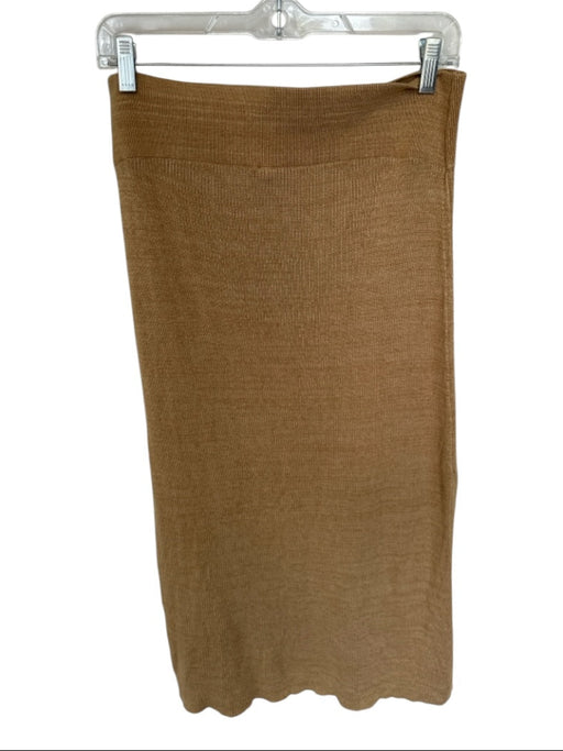 Free People Size L Camel Viscose Blend Elastic Waist Ribbed Midi Skirt Camel / L