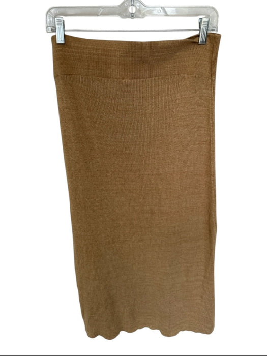 Free People Size L Camel Viscose Blend Elastic Waist Ribbed Midi Skirt Camel / L