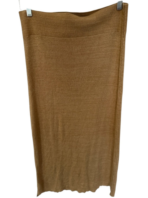 Free People Size L Camel Viscose Blend Elastic Waist Ribbed Midi Skirt Camel / L