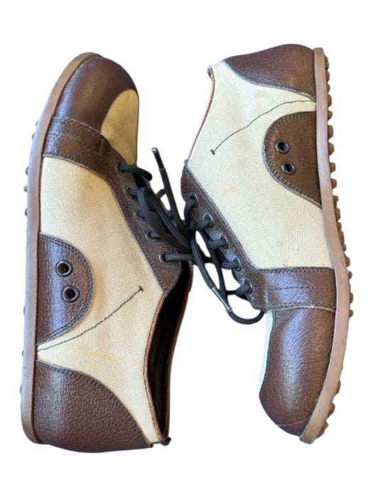Prada Shoe Size 37.5 Tan & brown Canvas & Leather Loafer lace up Vintage Shoes Tan & brown / 37.5