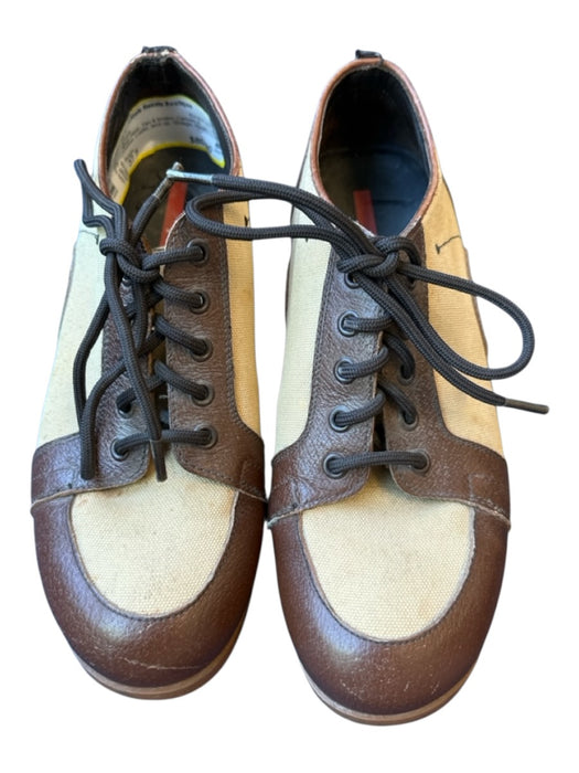 Prada Shoe Size 37.5 Tan & brown Canvas & Leather Loafer lace up Vintage Shoes Tan & brown / 37.5