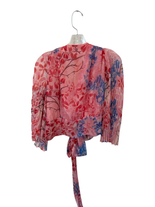 Alice + Olivia Size M Red Pink & Blue Polyester Wrap Long Sleeve V Neck Top Red Pink & Blue / M