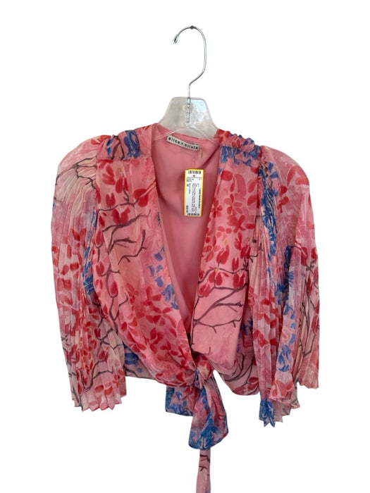 Alice + Olivia Size M Red Pink & Blue Polyester Wrap Long Sleeve V Neck Top Red Pink & Blue / M