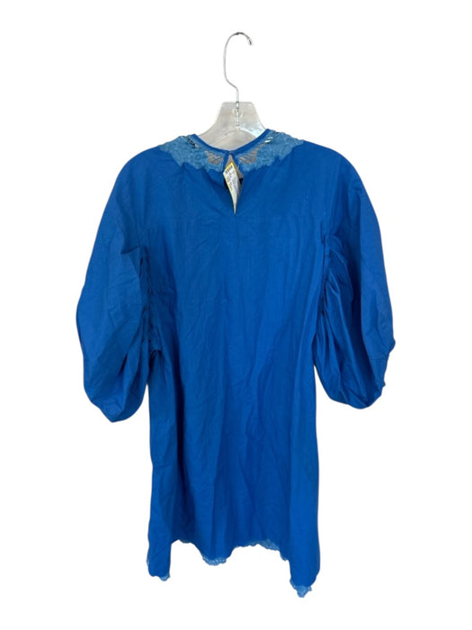 Eltex Size Est L Royal Blue Cotton Embroidered Detail Balloon Sleeve Mini Dress Royal Blue / Est L