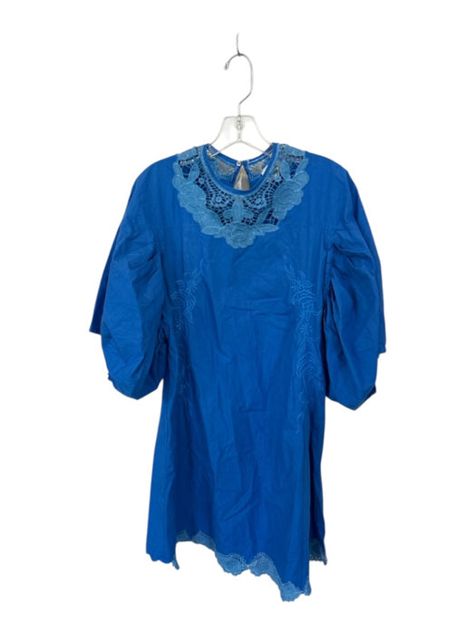 Eltex Size Est L Royal Blue Cotton Embroidered Detail Balloon Sleeve Mini Dress Royal Blue / Est L