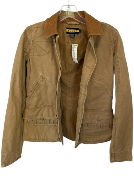 Ralph Lauren Rugby Size XS Dark Khaki Cotton & Leather Front Pockets Jacket Dark Khaki / XS