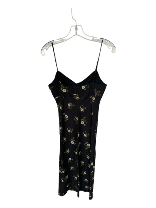Veronica Beard Size 2 Black & Yellow Silk Blend Spaghetti Strap Flowers Dress Black & Yellow / 2