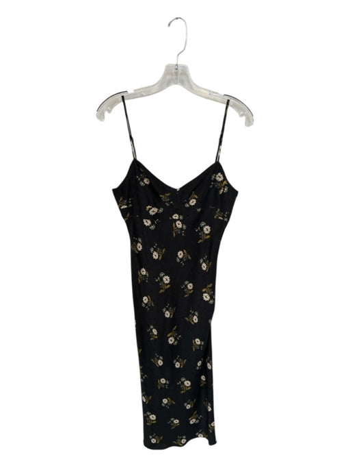 Veronica Beard Size 2 Black & Yellow Silk Blend Spaghetti Strap Flowers Dress Black & Yellow / 2