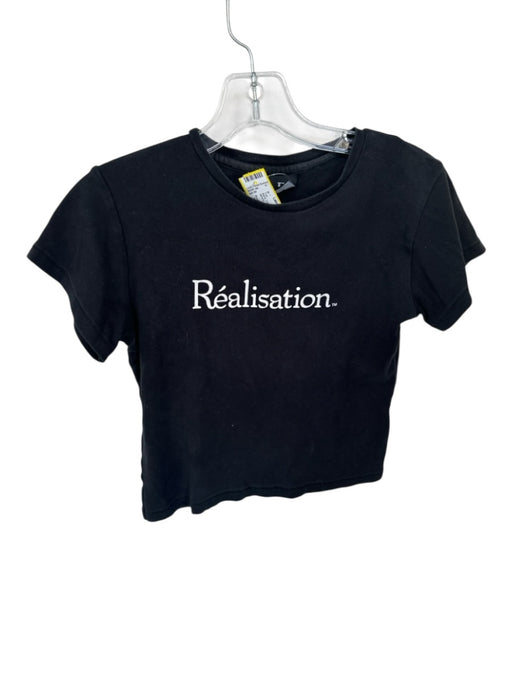 Realisation Size XS Black Cotton Graphic Words Baby Tee Top Black / XS