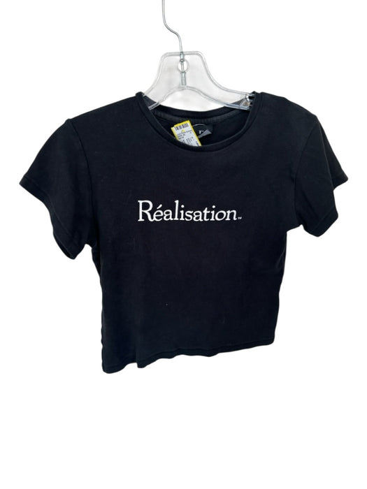Realisation Size XS Black Cotton Graphic Words Baby Tee Top Black / XS