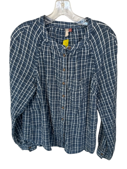 Pilcro Size XL Blue & White Gauze Plaid Button Up Blouse Top Blue & White / XL