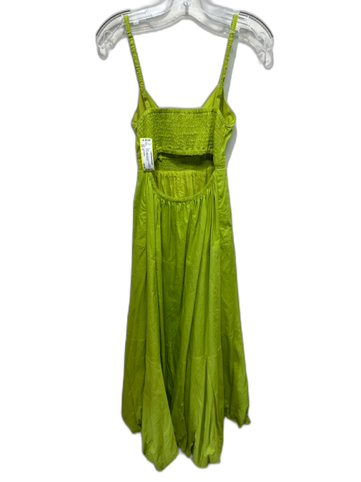 Anthropologie Size S Green Cotton Sleeveless Ruched Back Cut Out Midi Dress Green / S