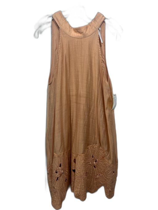 By Anthropologie Size S Peach Orange Viscose & Nylon Sleeveless Tie Neck Dress Peach Orange / S