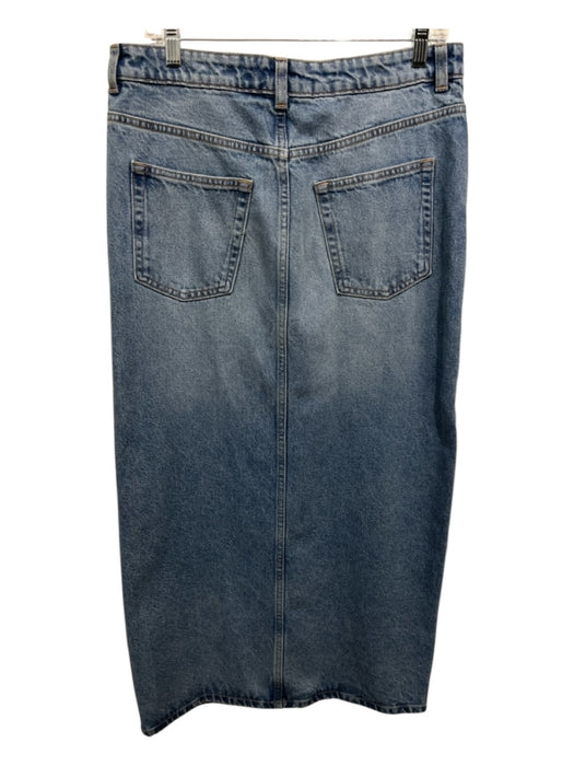 MNG Size M Medium Wash Cotton Denim Zip Fly Front Slit Pockets Midi Skirt Medium Wash / M