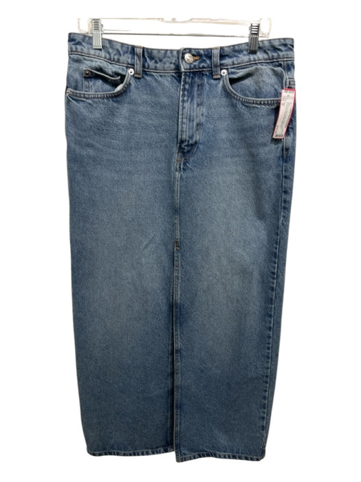 MNG Size M Medium Wash Cotton Denim Zip Fly Front Slit Pockets Midi Skirt Medium Wash / M