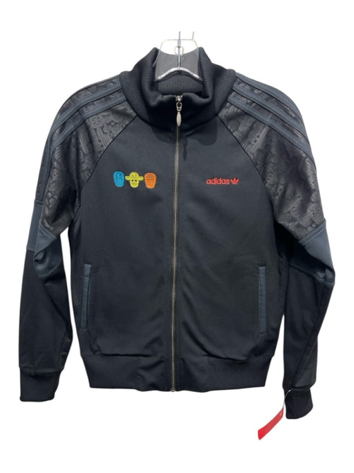 Adidas Size M Black, Orange & Multi Print Polyester Zip Up Skulls Sweater Black, Orange & Multi Print / M