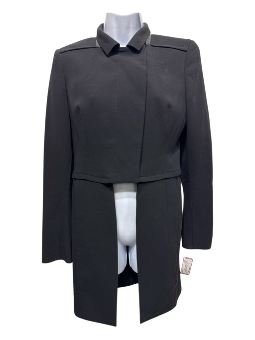 Akris Size 6 Black Wool Blend Paneled Leather Trim Button Up Convertible Coat Black / 6