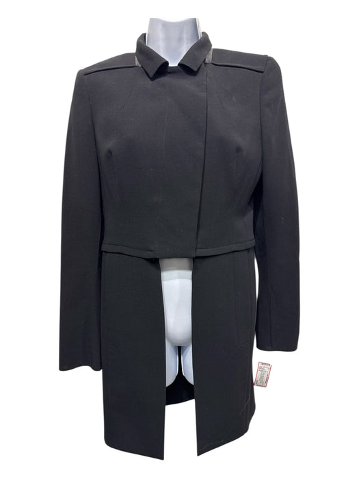 Akris Size 6 Black Wool Blend Paneled Leather Trim Button Up Convertible Coat Black / 6